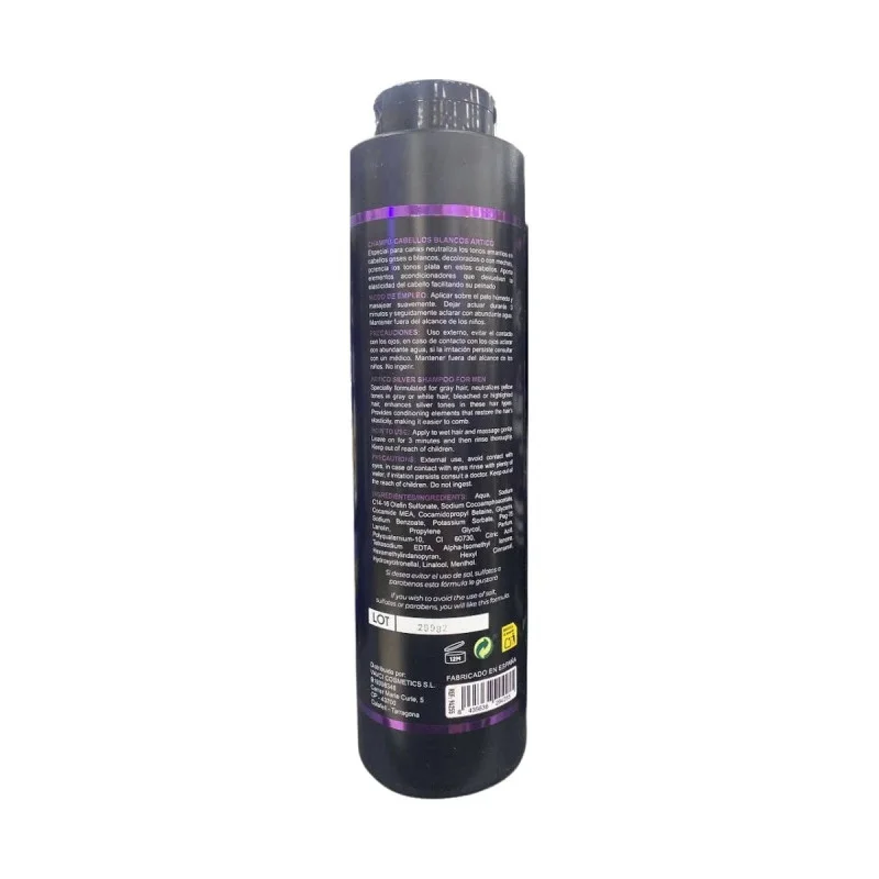 Artico Silver Shampoo Champú Neutralizador de Tonos Amarillos 500ml - reverso (INCI / modo de empleo)
