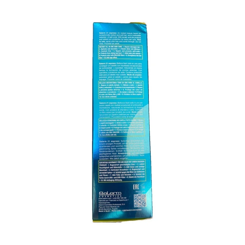 Salerm 21 Express Spray All-in-One Reparador 190ml - reverso (INCI / modo de empleo)