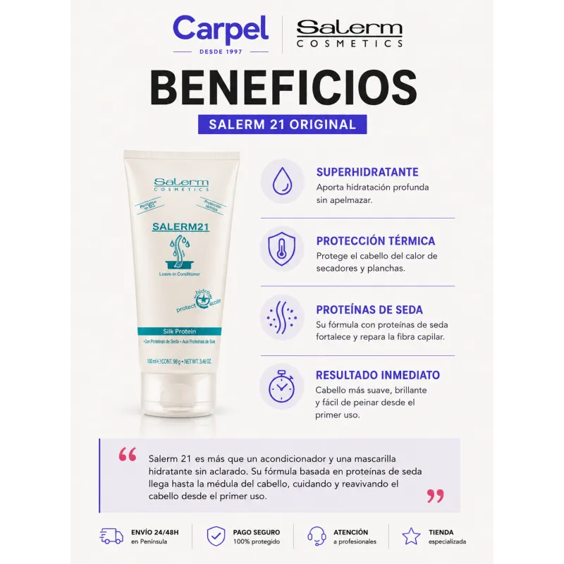 SALERM 21 Acondicionador sin Aclarado Proteinas de Seda 100ml | Salerm