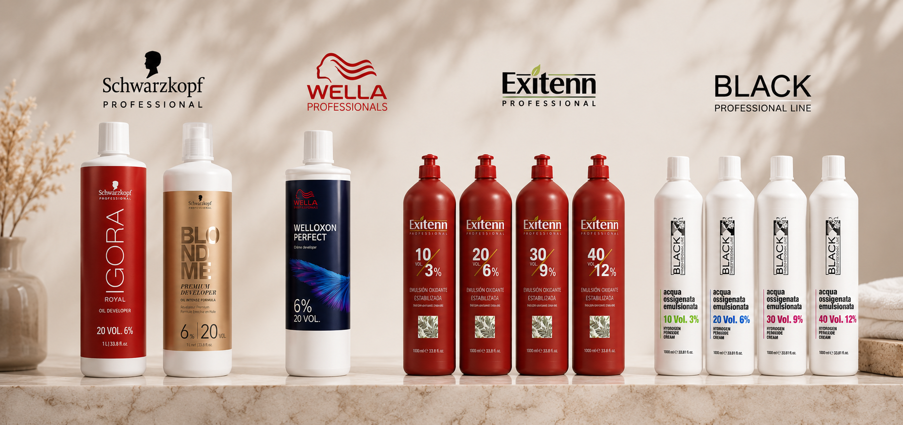 Guía de volúmenes de oxidantes y reveladores profesionales